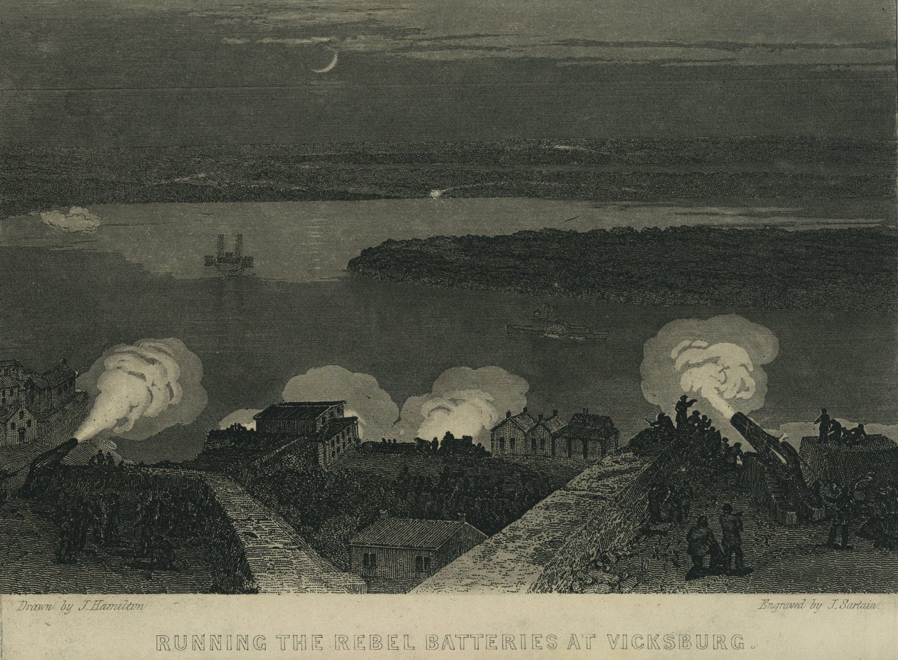 Uruchamianie baterii rebelianckich w Vicksburgu, ok. 1863 r. autorstwa John Hamilton