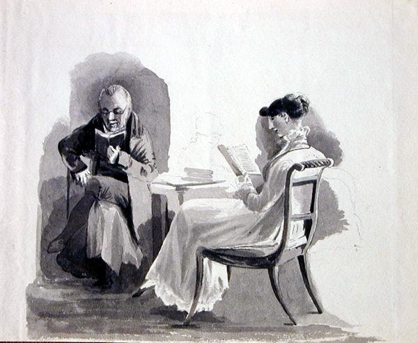 Czytanie (pióro i atrament na papierze) autorstwa John Harden