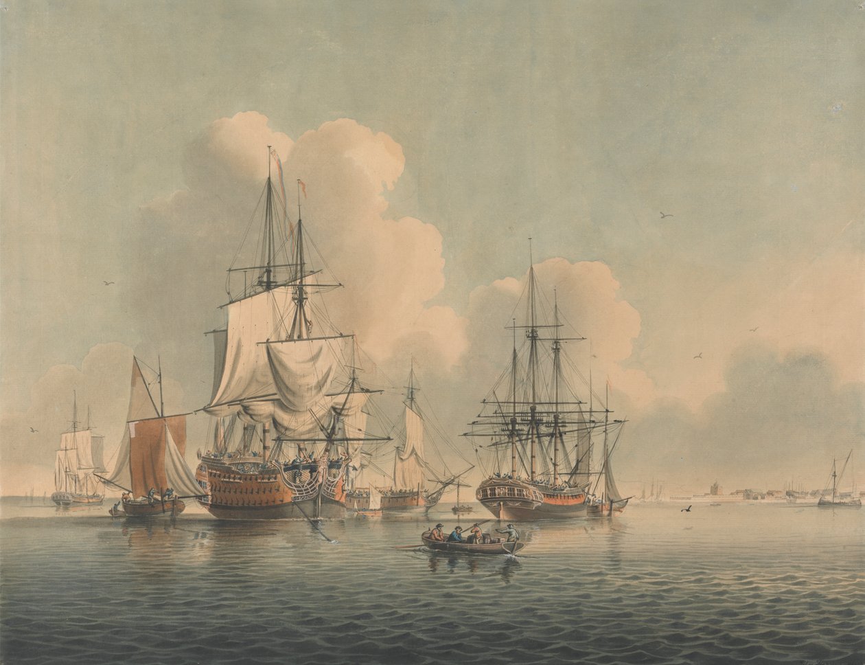 Men of War leżący na Sheerness autorstwa John Harris