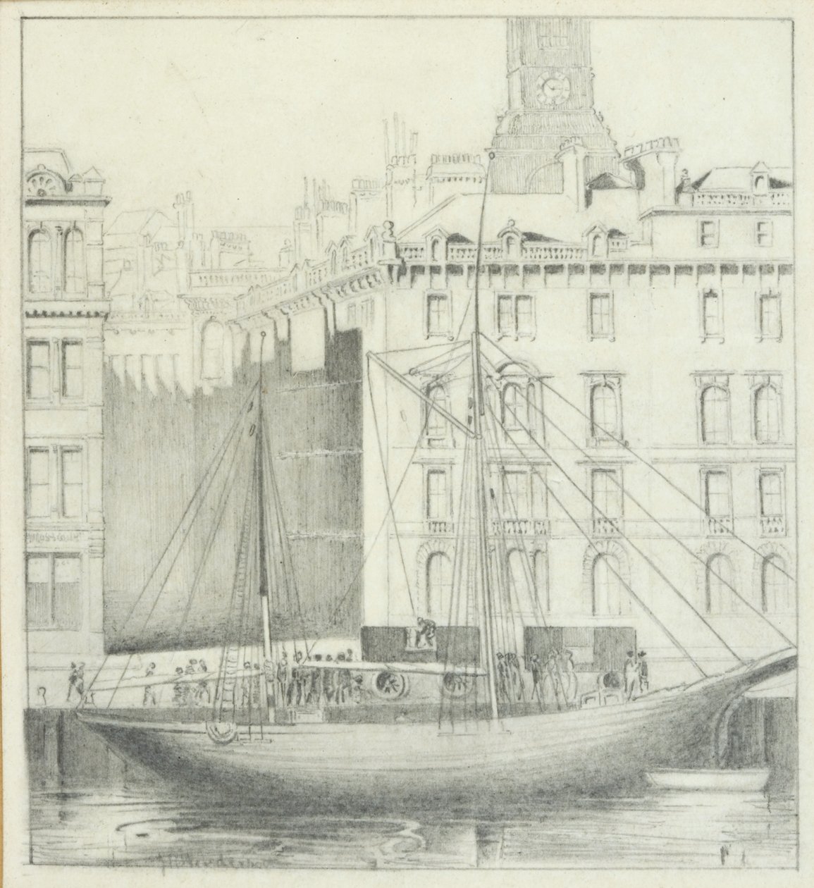 Quayside, Newcastle (ołówek na karcie) autorstwa John Henderson