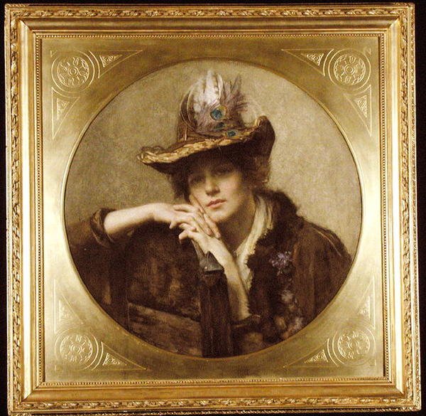 Kobieta w kapeluszu z pawich piór autorstwa John Henry Henshall