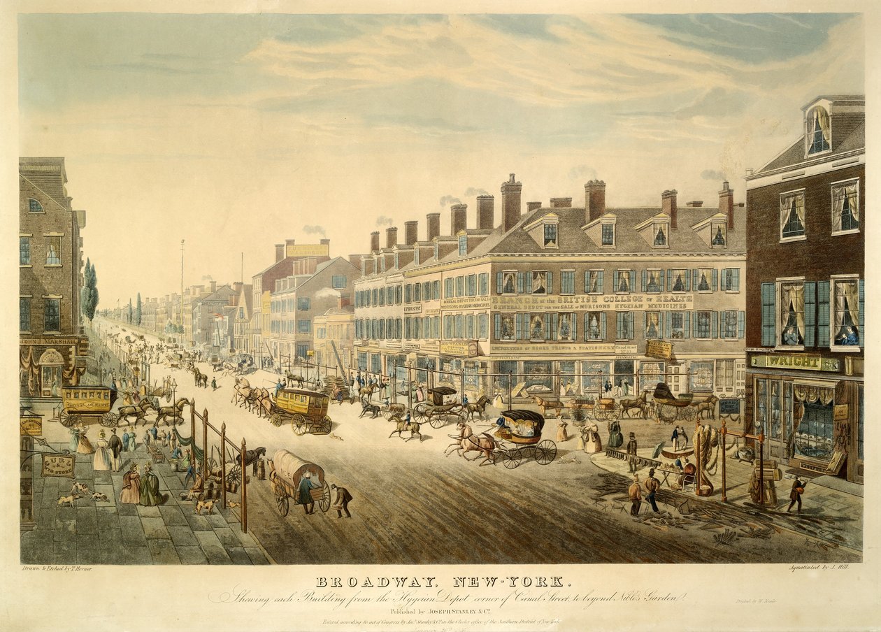 Broadway, Nowy Jork, wyd. 1850 autorstwa John Hill