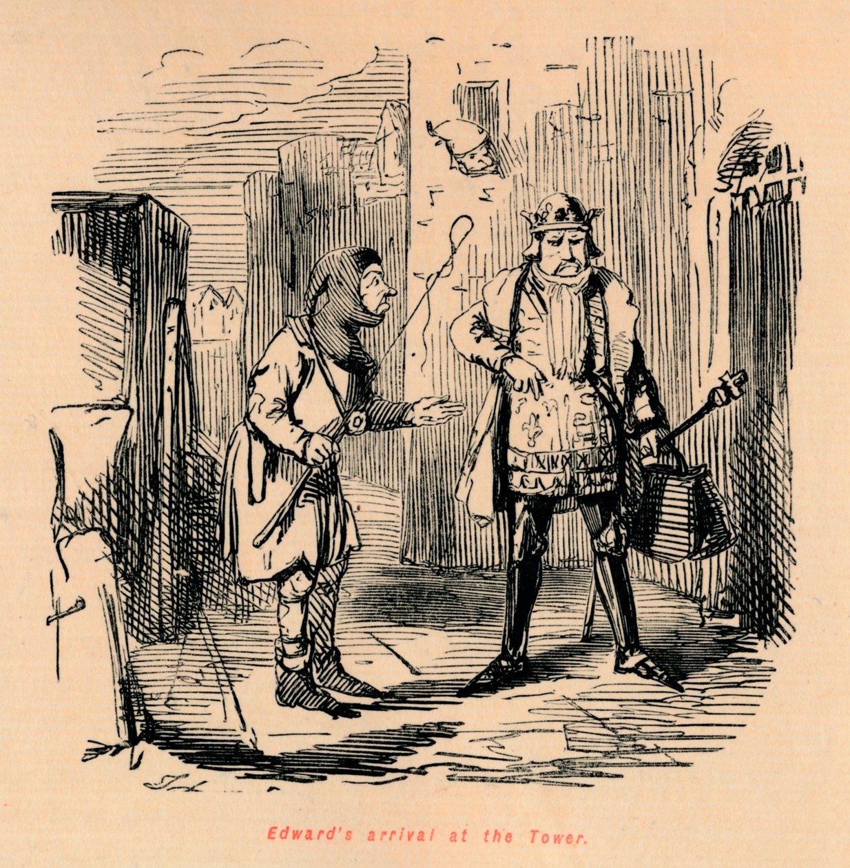 Przybycie Edwardsa do Wieży, ok. 1860, ok. 1860 autorstwa John Leech