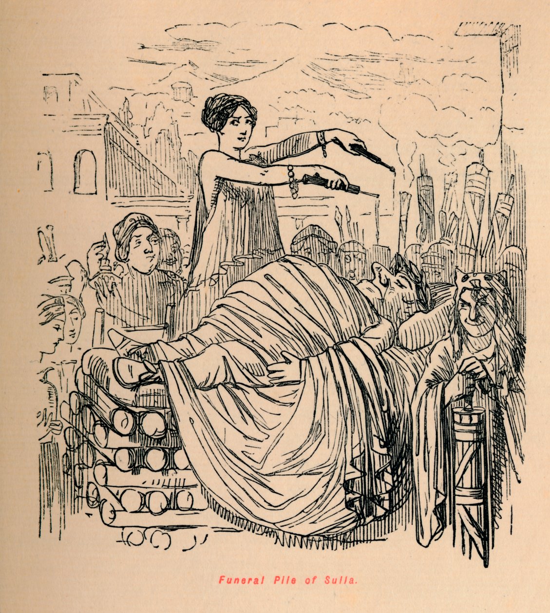Stos pogrzebowy Sulli, 1852 r. autorstwa John Leech