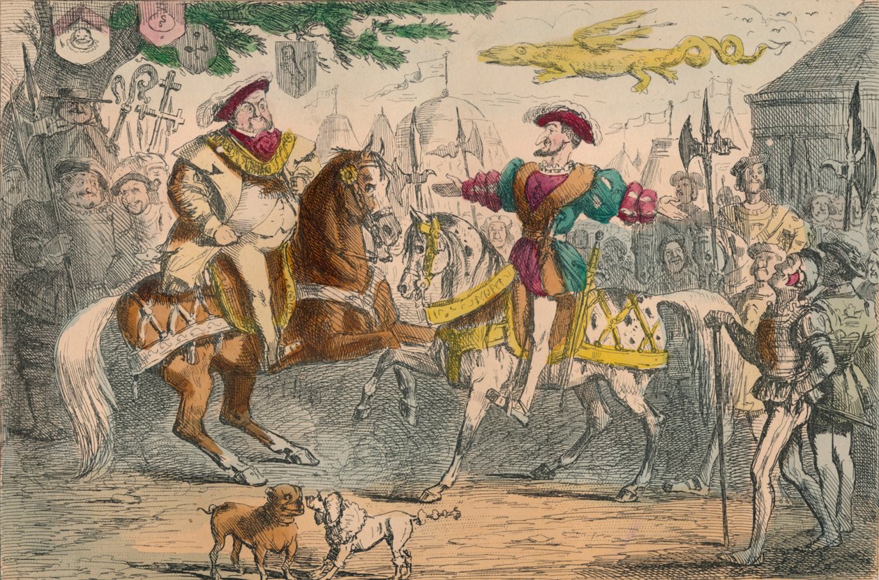 Henryk VIII, spotkanie z Franciszkiem I, 1850 autorstwa John Leech