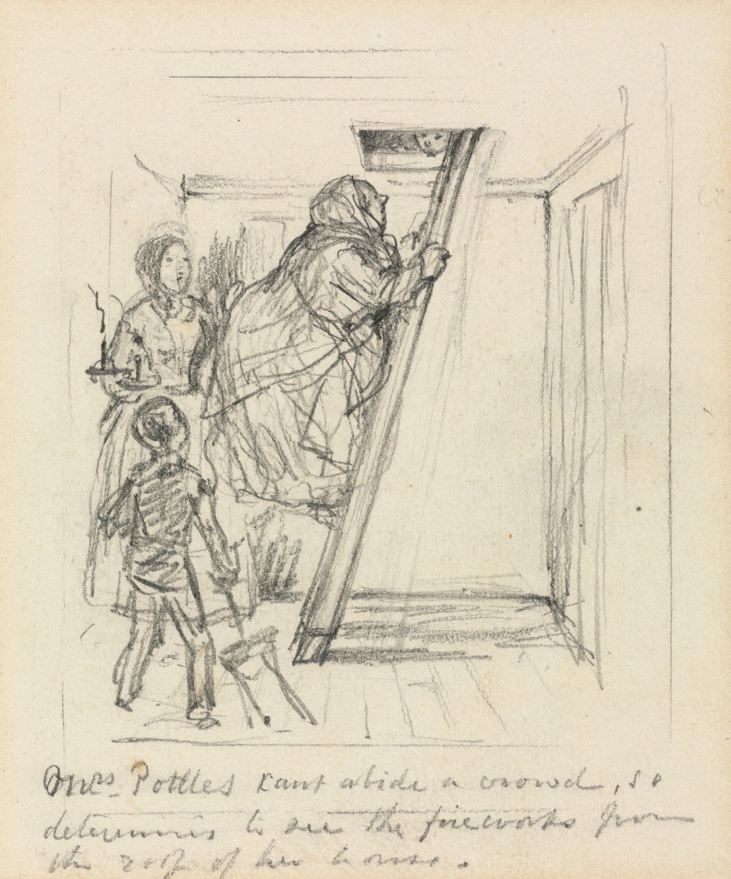 Pani Potts nie może znieść tłumu. autorstwa John Leech