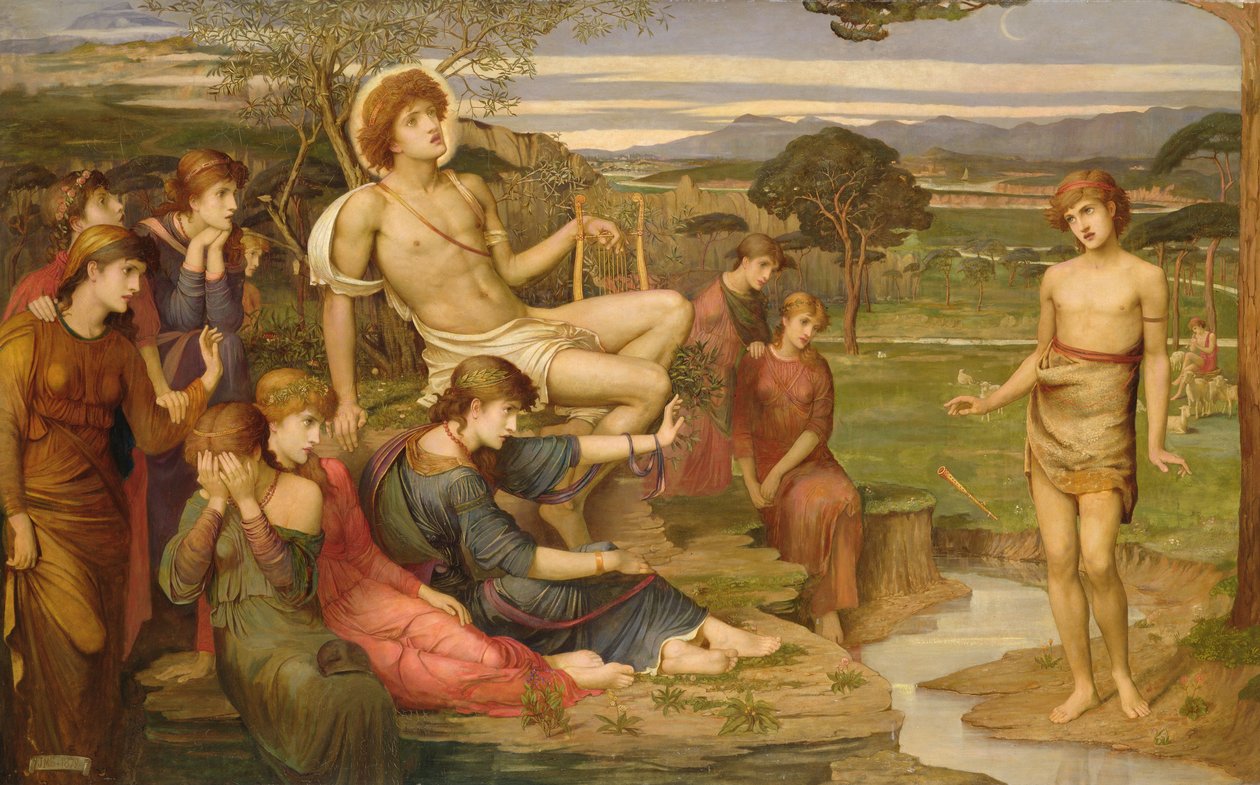 Apollo i Marsyas autorstwa John Melhuish Strudwick