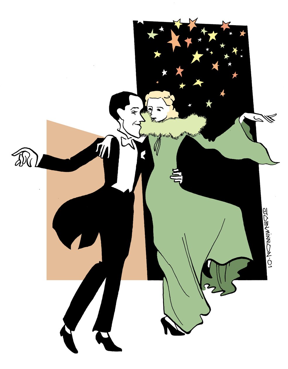 Fred Astaire i Ginger Rogers w tańcu autorstwa John Minnion