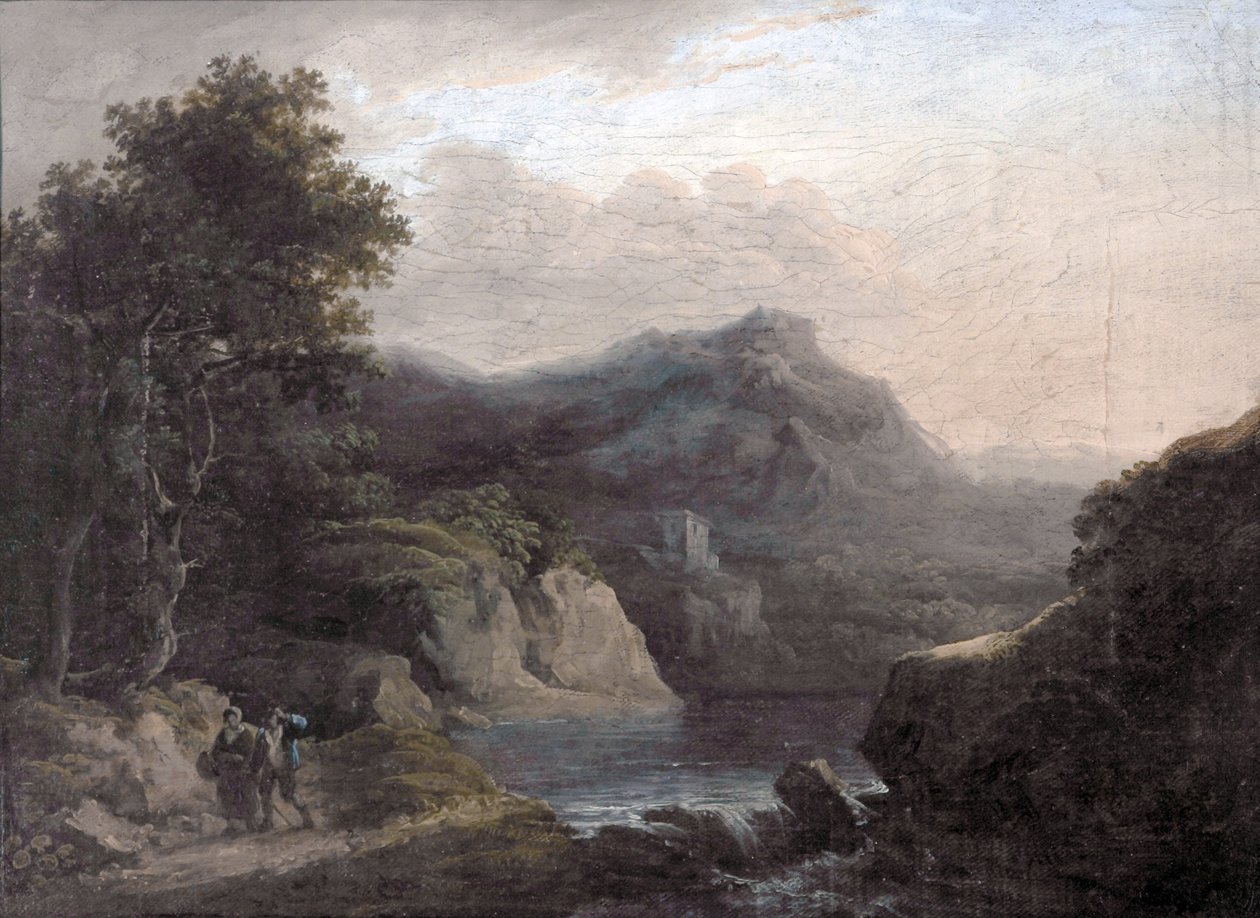 Scena górska z jeziorem autorstwa John Rathbone