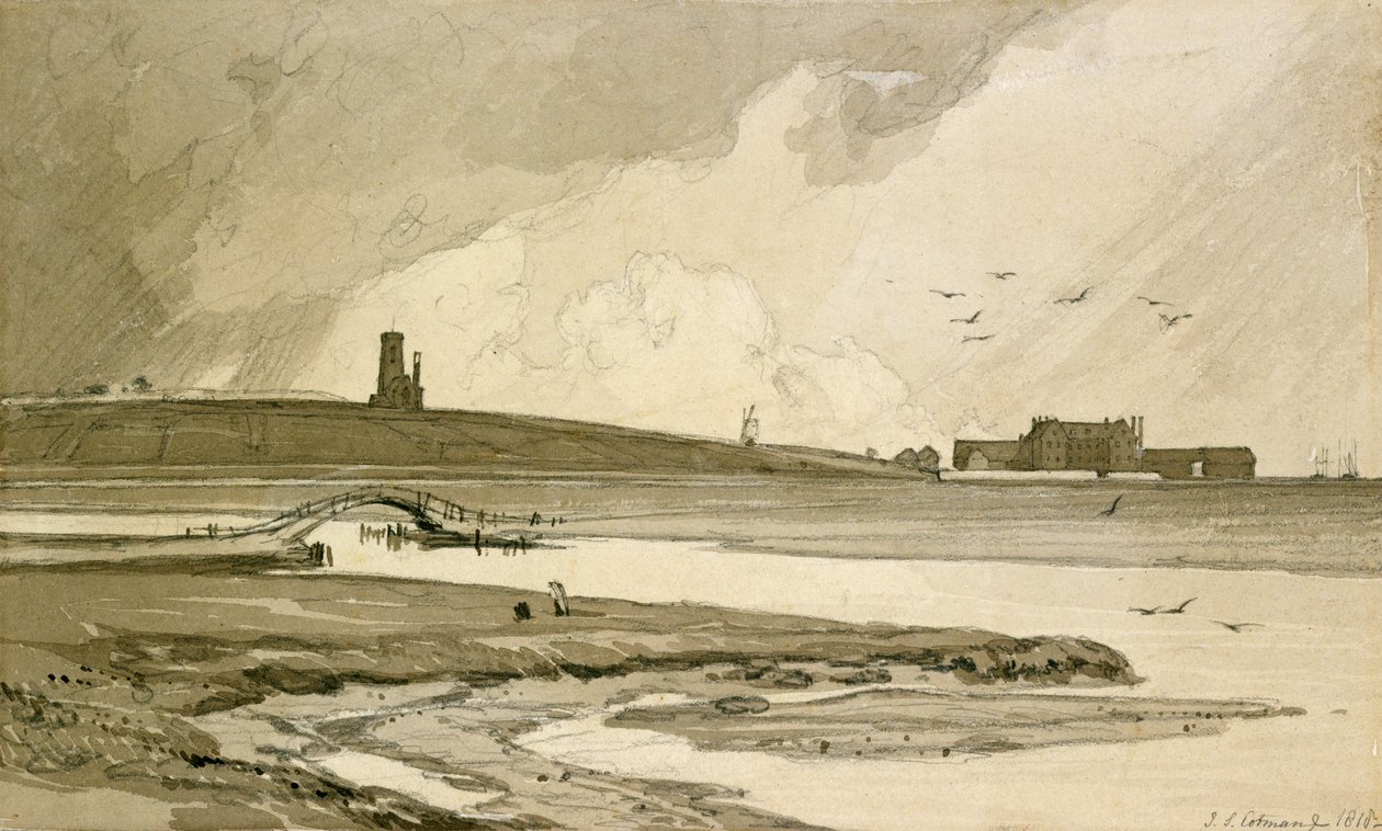 Kościół Blakeney i Wiveton Hall, 1818 r. autorstwa John Sell Cotman