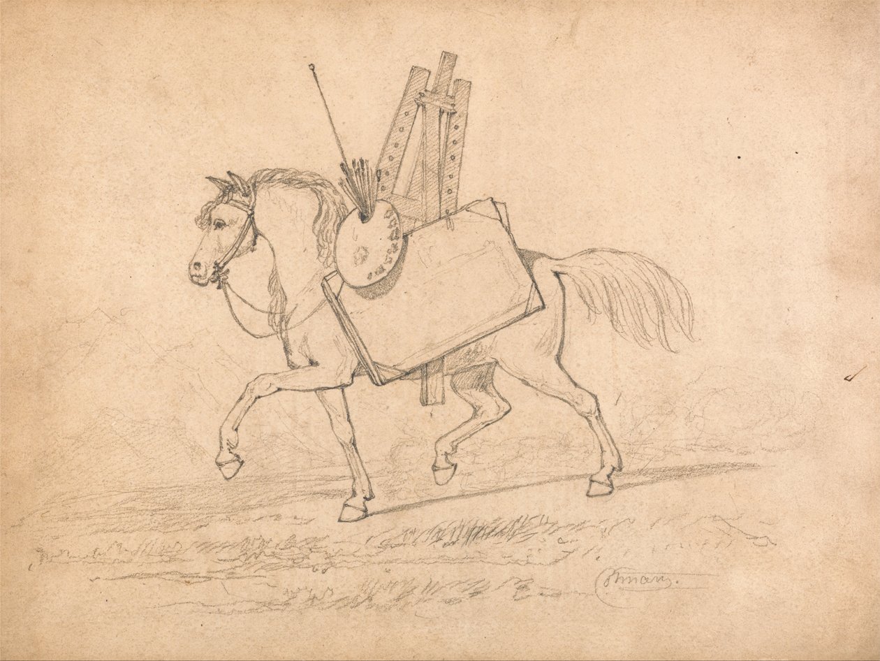 Koń załadowany akcesoriami artysty autorstwa John Sell Cotman