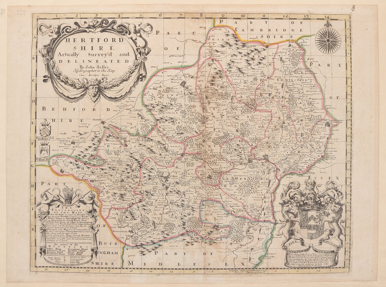 Mapa Hertfordshire autorstwa John Seller