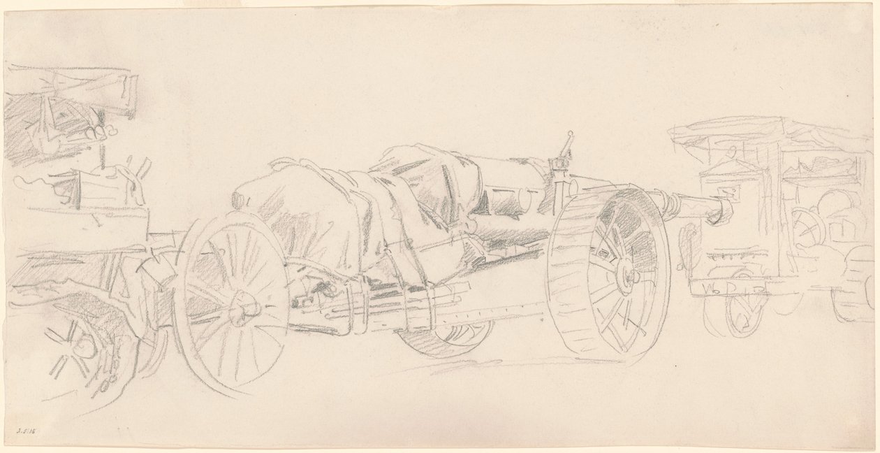 Przyczepy armatnie, Francja, 1918. autorstwa John Singer Sargent