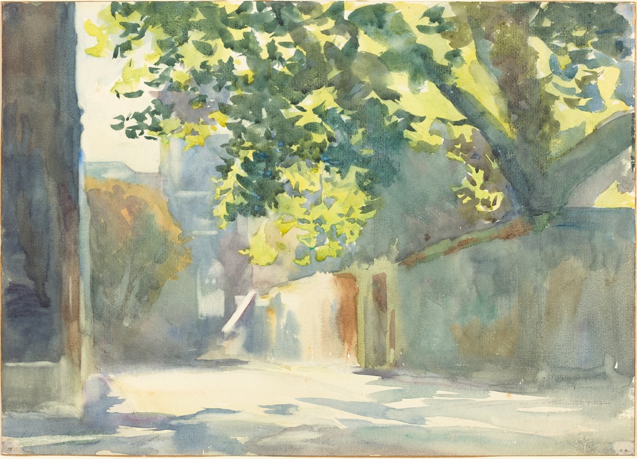 Oświetlona słońcem ściana pod drzewem autorstwa John Singer Sargent