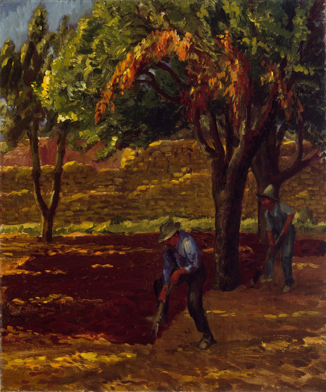 Hombres w ogrodzie autorstwa John French Sloan