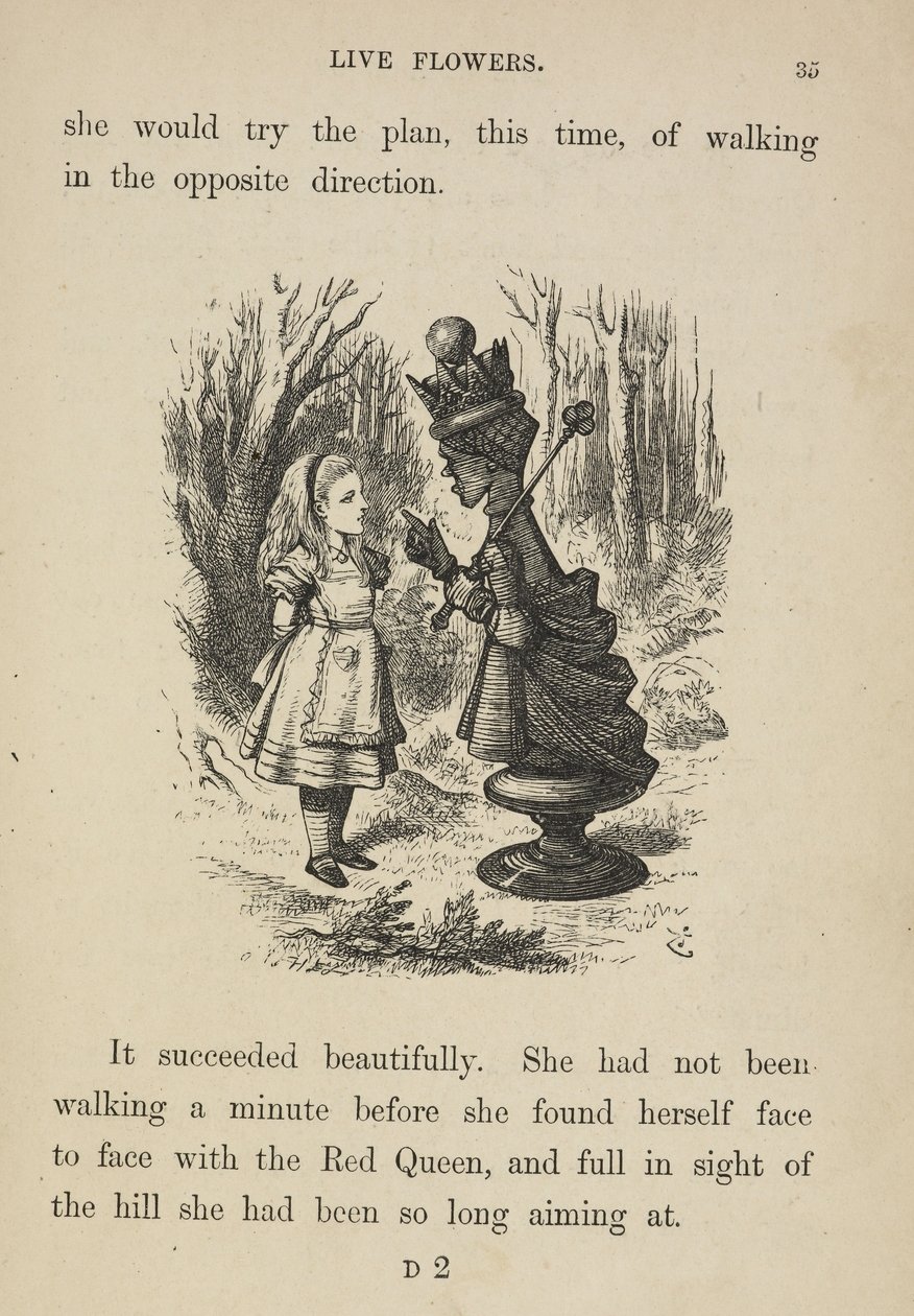 Alicja w obliczu Czerwonej Królowej. autorstwa John Tenniel