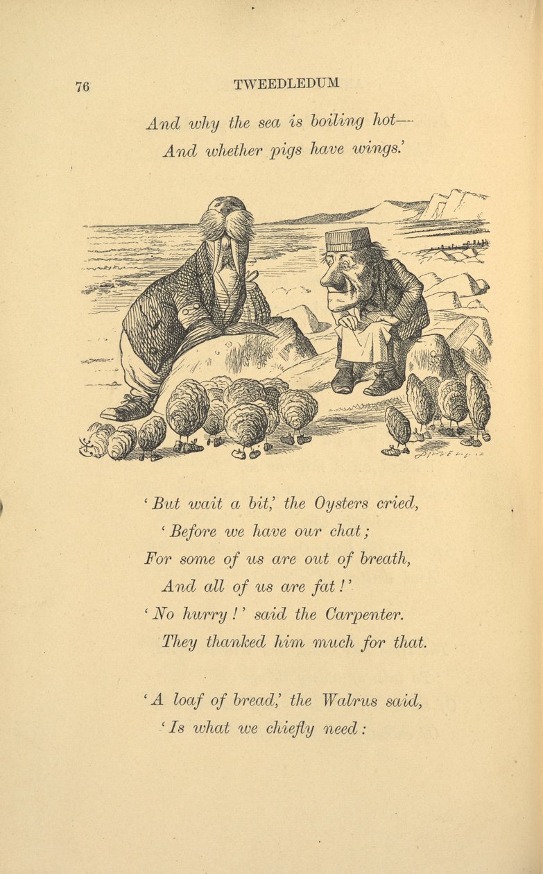 Mors i cieśla z ostrygami. autorstwa John Tenniel