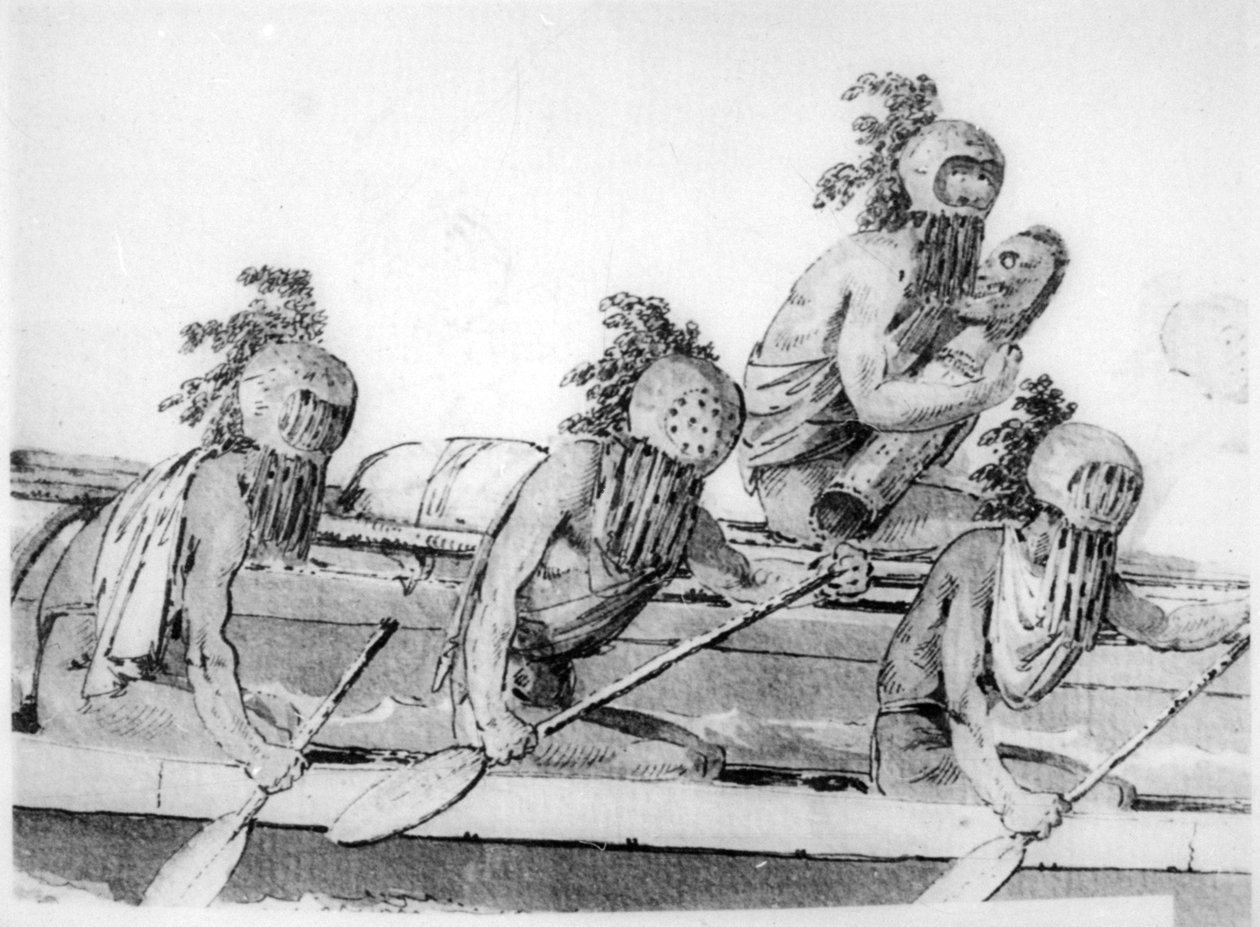 Podwójny kajak z wioślarzami, Hawaje, XVIII w. autorstwa John Webber