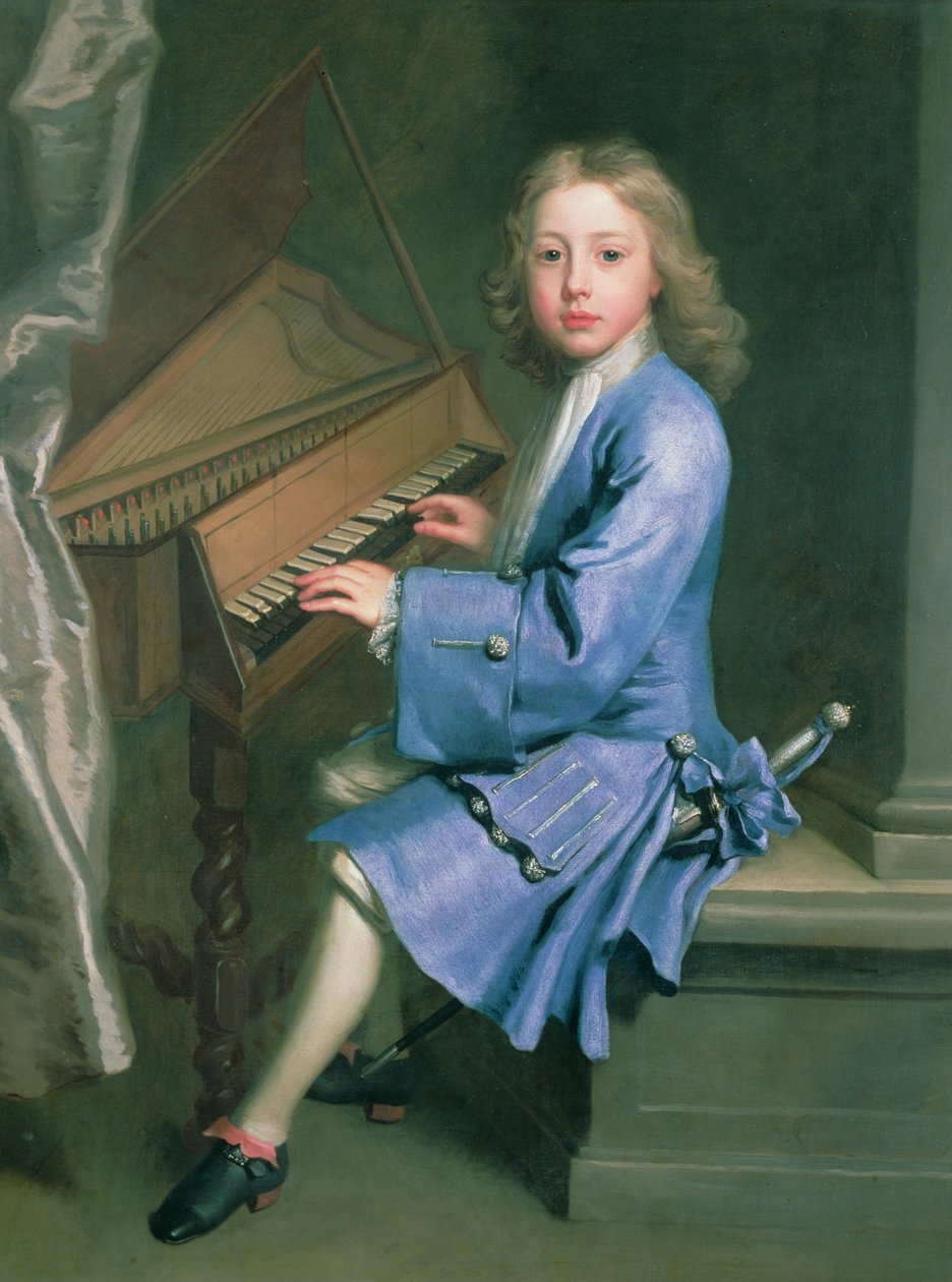 Garton Orme siedzący przy szpinecie, ok. 1707 r. autorstwa Jonathan Richardson
