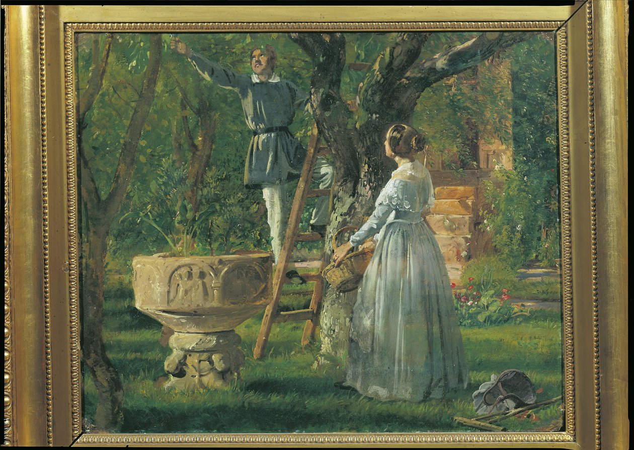 Ogród w Ringsted ze starożytną chrzcielnicą, 1850 autorstwa Jorgan Roed