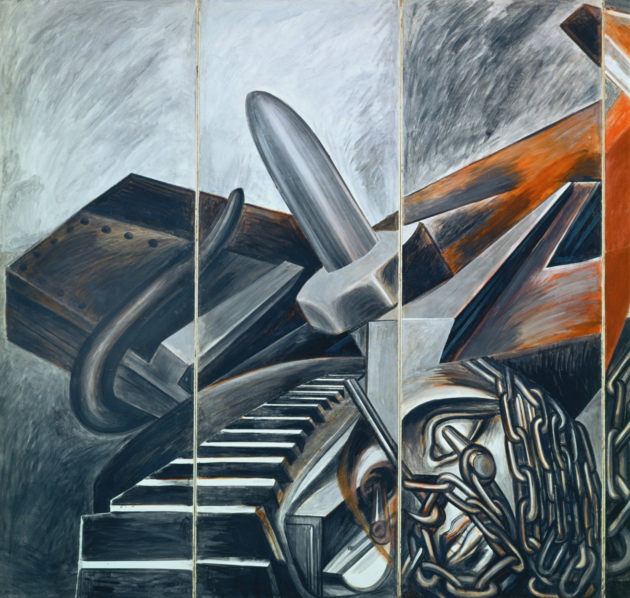 Bombowiec nurkujący i czołg autorstwa José Clemente Orozco