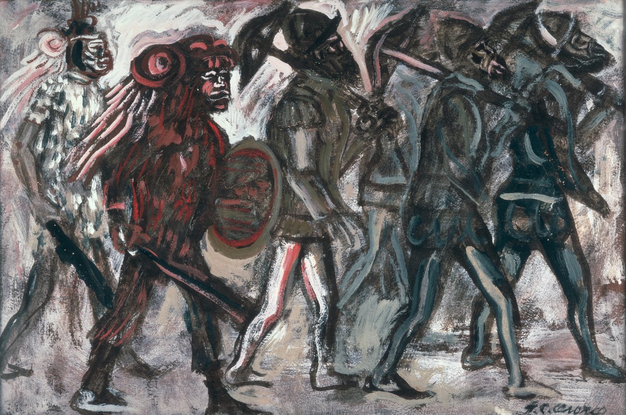 Teules, ok.1945 (gwasz na papierze) autorstwa José Clemente Orozco