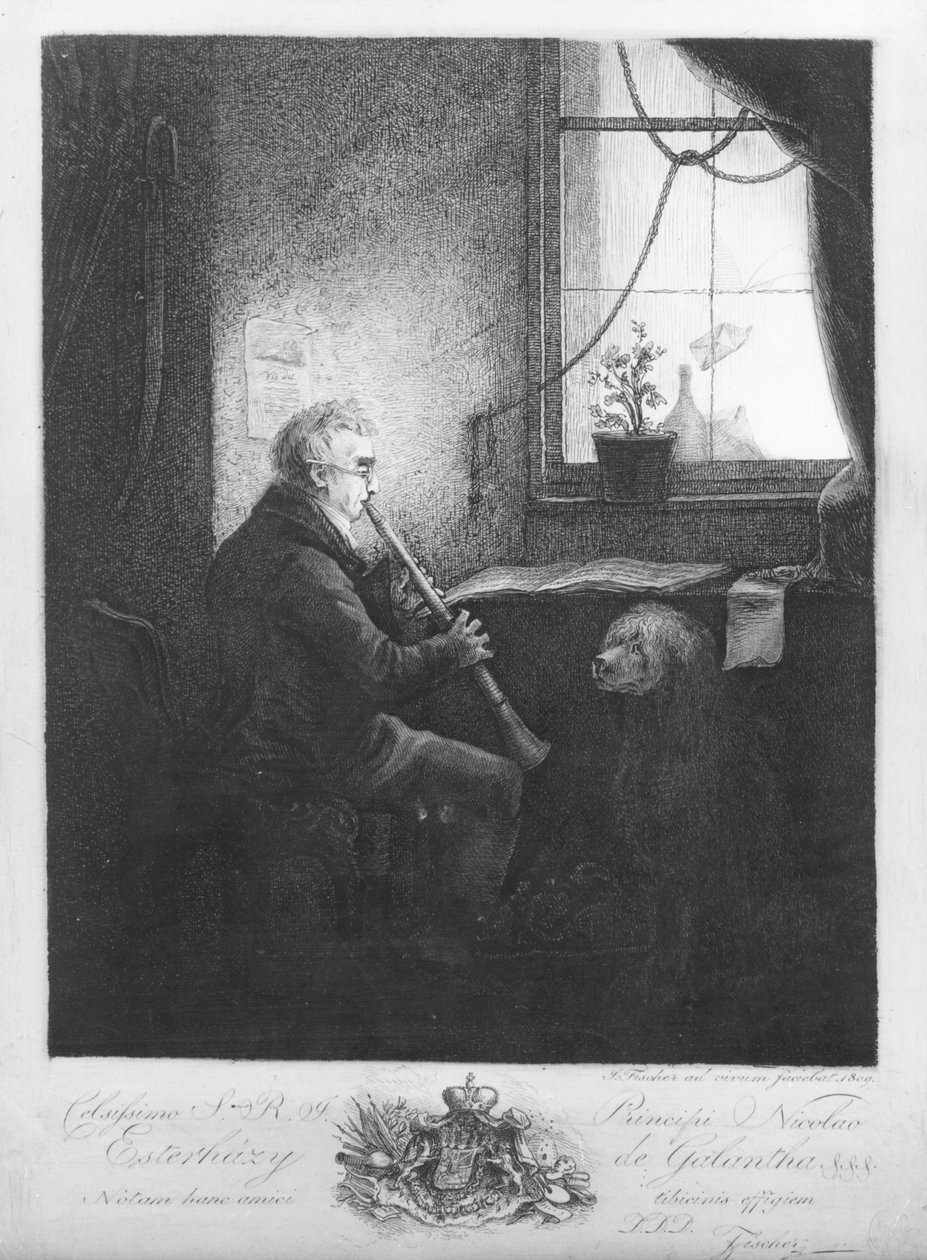 Książę Esterhazy grający na klarnecie, 1809 r. autorstwa Josef Fischer