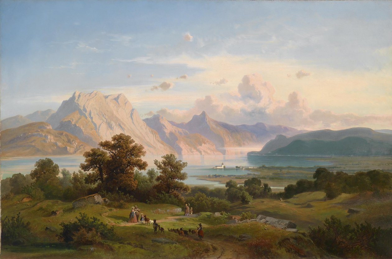Widok na zamek Orth nad jeziorem Traunsee autorstwa Josef Mayburger