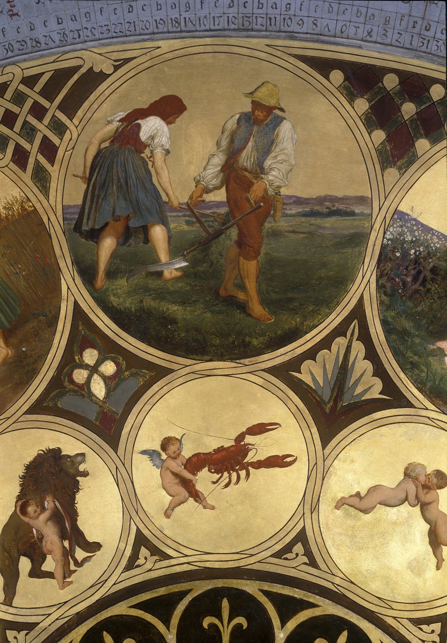 Kalendarium praskiego zegara astronomicznego – czerwiec 1865-66 (olej na płycie miedzianej) autorstwa Josef Mánes