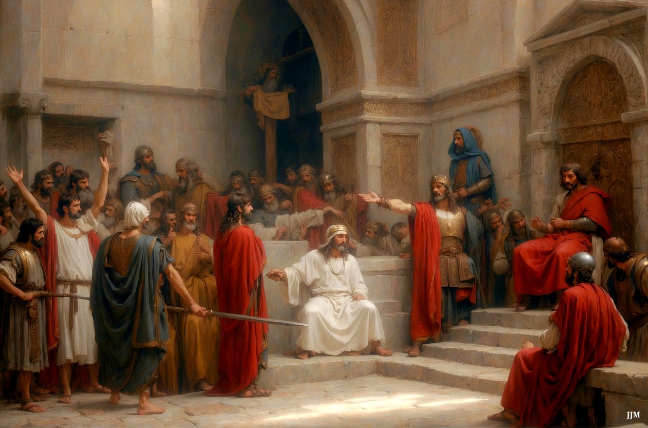 Jezus_oskarżony i skazany przez Piłata_01 autorstwa Josef Johann Michel