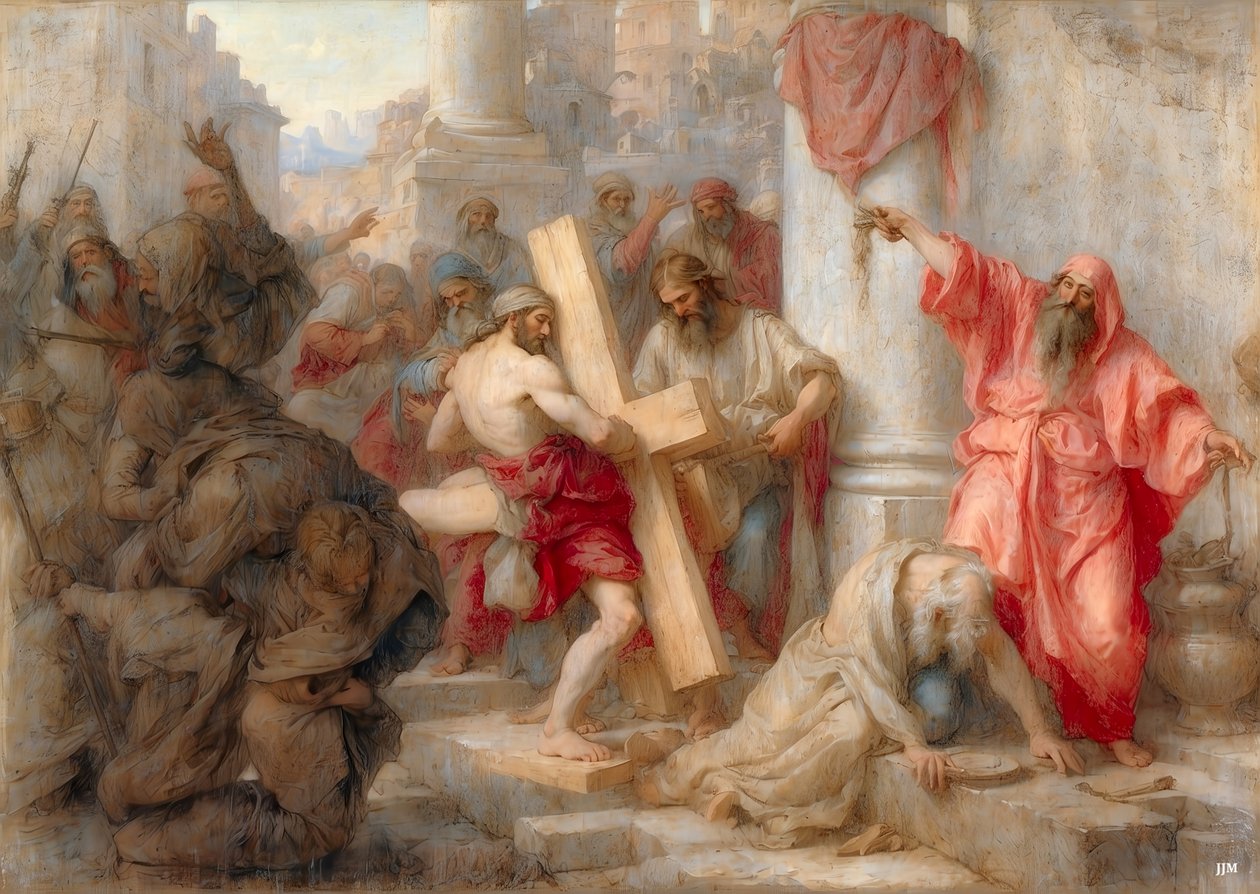 Jezus niesie krzyż przez Jerozolimę _01 autorstwa Josef Johann Michel