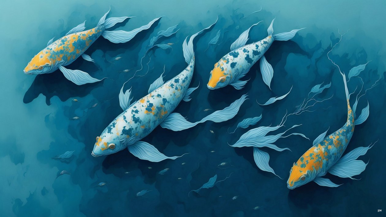 malowanie tuszem: Koi-Karpfish_blue_02 autorstwa Josef Johann Michel