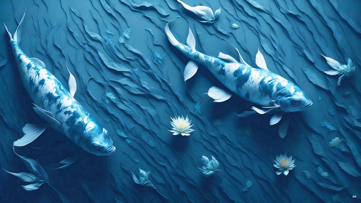 malowanie tuszem: Koi-Karpfish_blue_03 autorstwa Josef Johann Michel