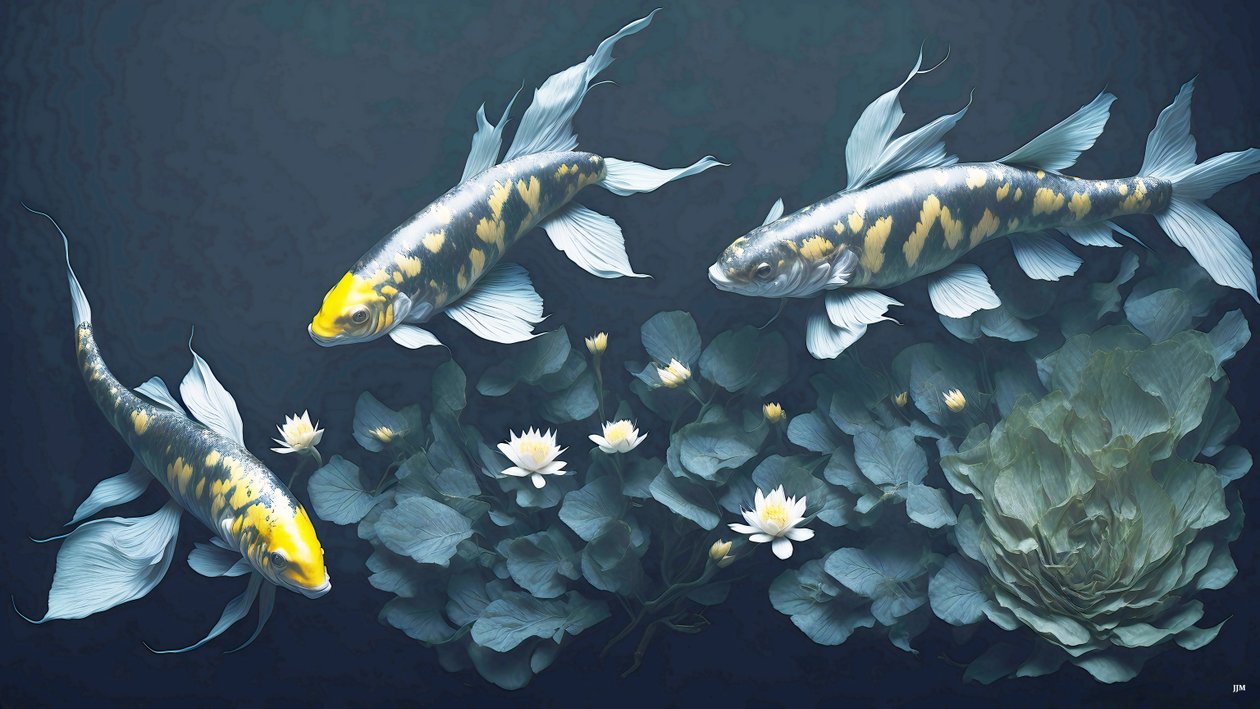 malowanie tuszem: Koi-Karpfish_yellow_03 autorstwa Josef Johann Michel