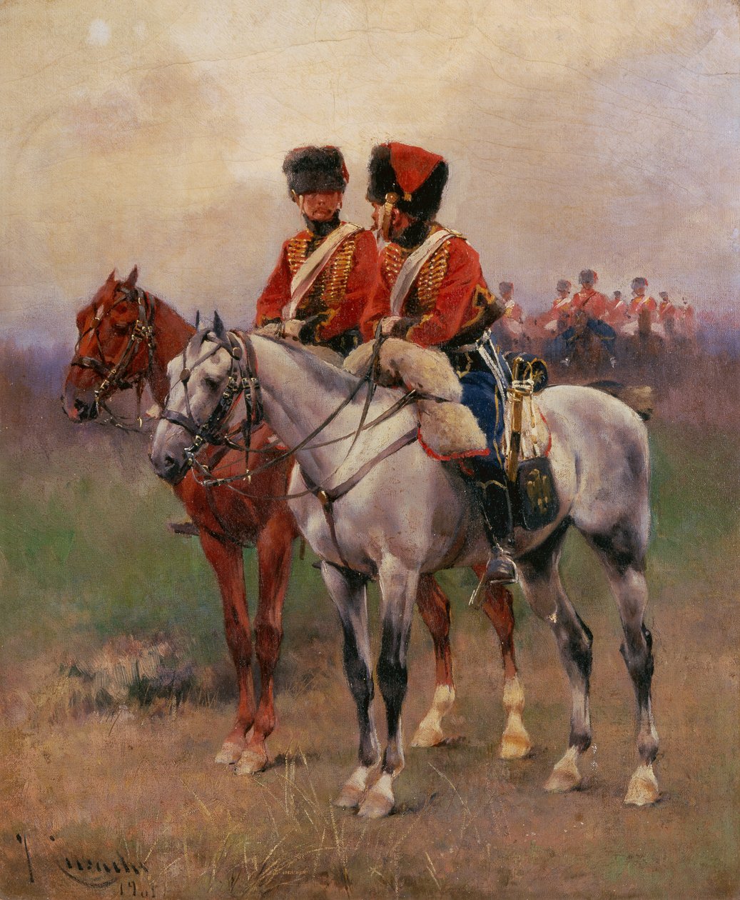 Żołnierze na koniach autorstwa Josep Cusachs y Cusachs