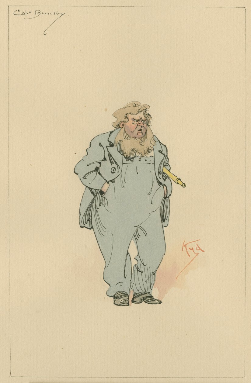 Kapitan Jack Bunsby, ok. 1920 (pióro i atrament z toaletą na papierze) autorstwa Joseph Clayton Clarke