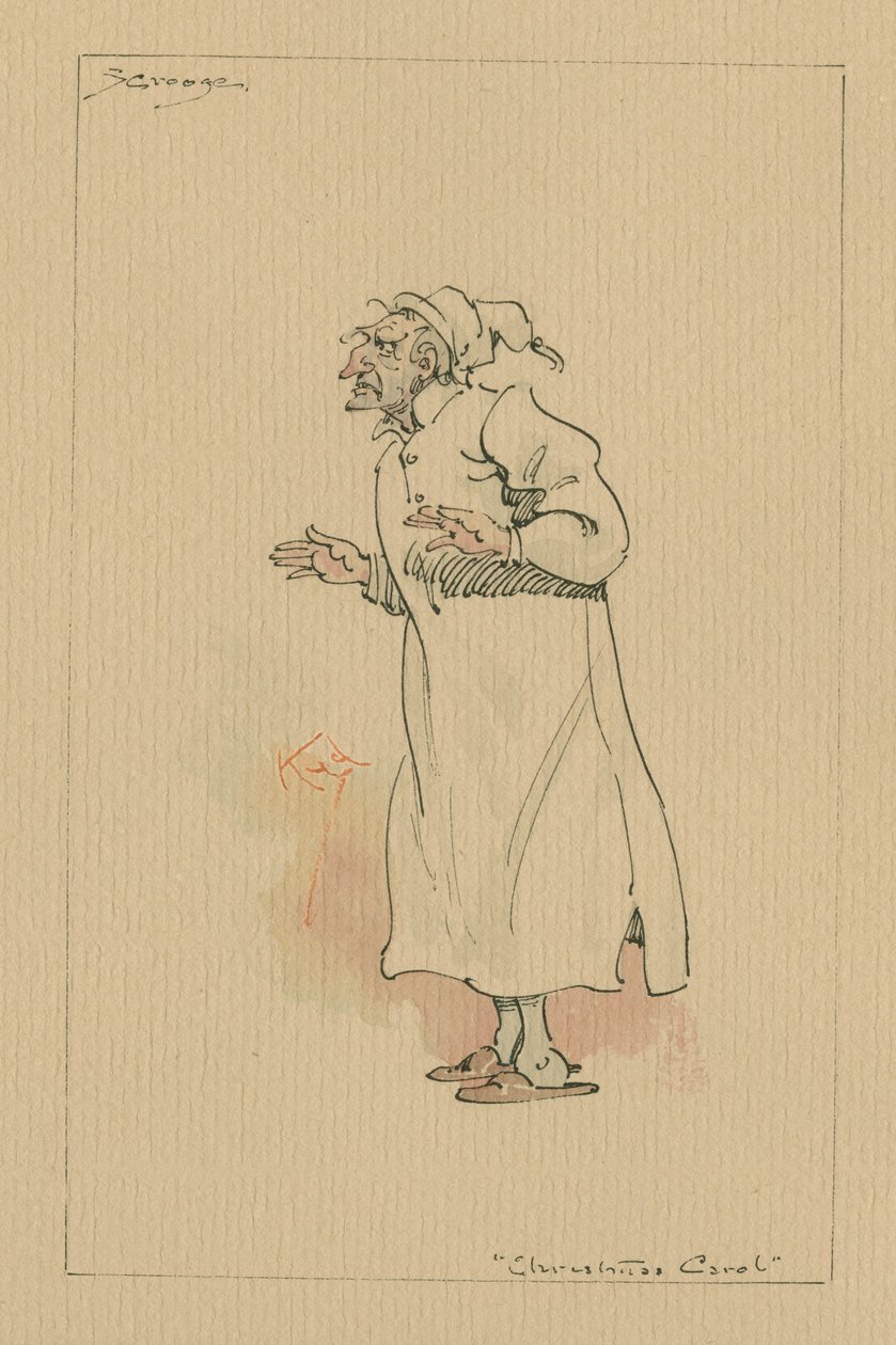 Ebenezer Scrooge - د کرسمس کارول، c.1920s (قلم او رنګ د wc سره په کاغذ) پولی autorstwa Joseph Clayton Clarke