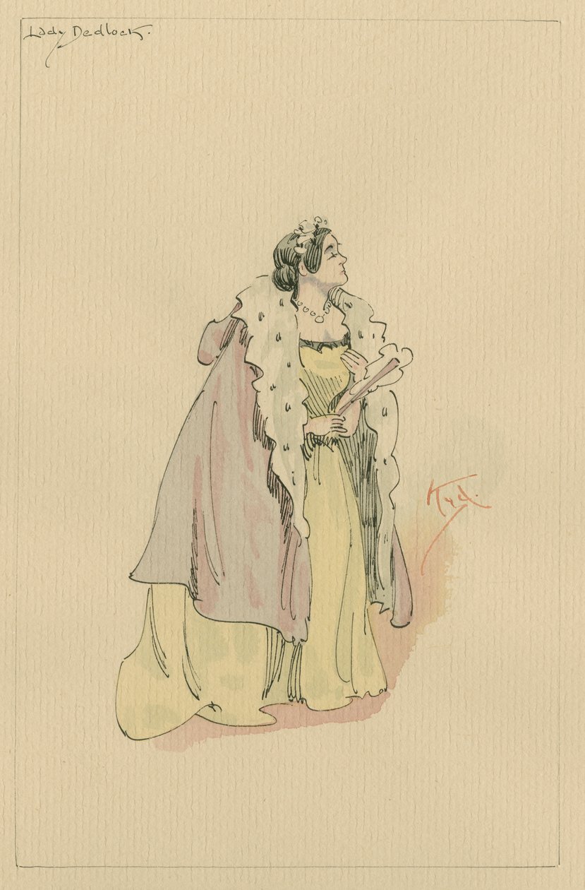 Lady Dedlock, ok. 1920 (pióro i atrament z toaletą na papierze) autorstwa Joseph Clayton Clarke