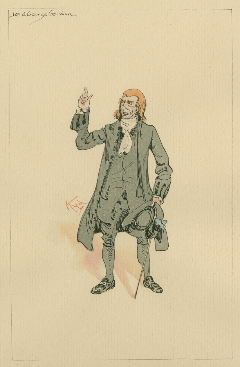 Lord George Gordon, ok. 1920 (pióro i atrament z toaletą na papierze) autorstwa Joseph Clayton Clarke