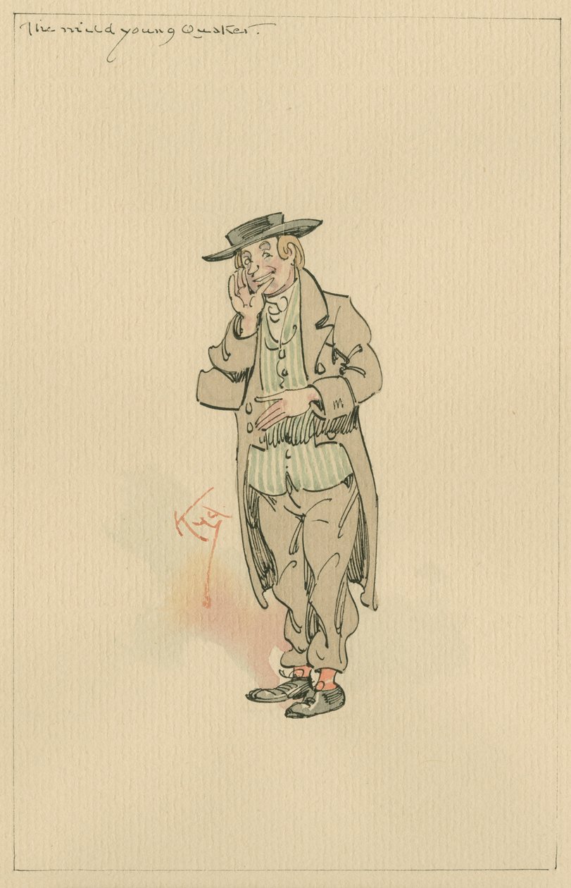 Mild Young Quaker, ok. 1920 (pióro i atrament z toaletą na papierze) autorstwa Joseph Clayton Clarke