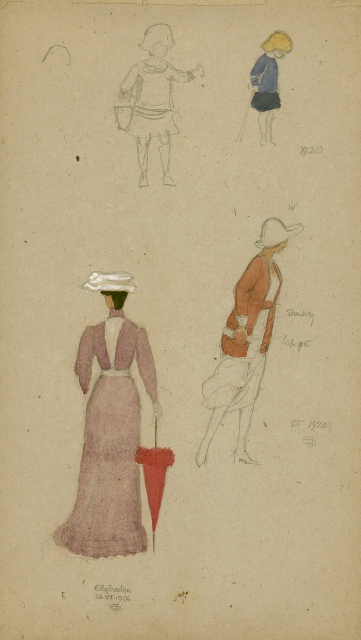 Studium kobiet w kapeluszach z dzieckiem (ołówek i toaleta na papierze) autorstwa Joseph Edward Southall