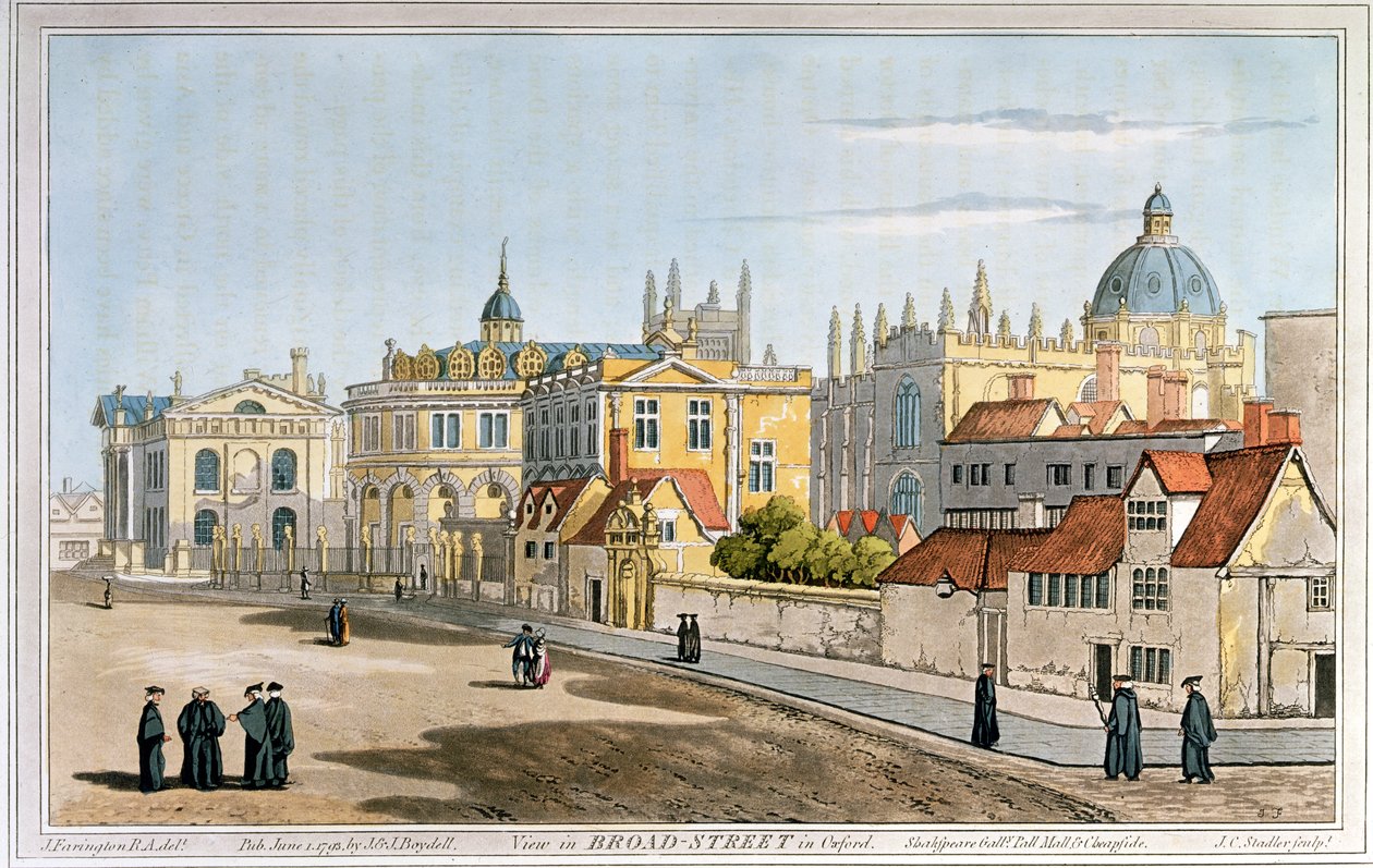 Broad Street, Oxford, rycina, 1793 autorstwa Joseph Farington