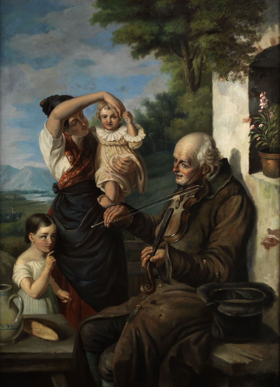 Stary żebrak muzyk. autorstwa Joseph Haier