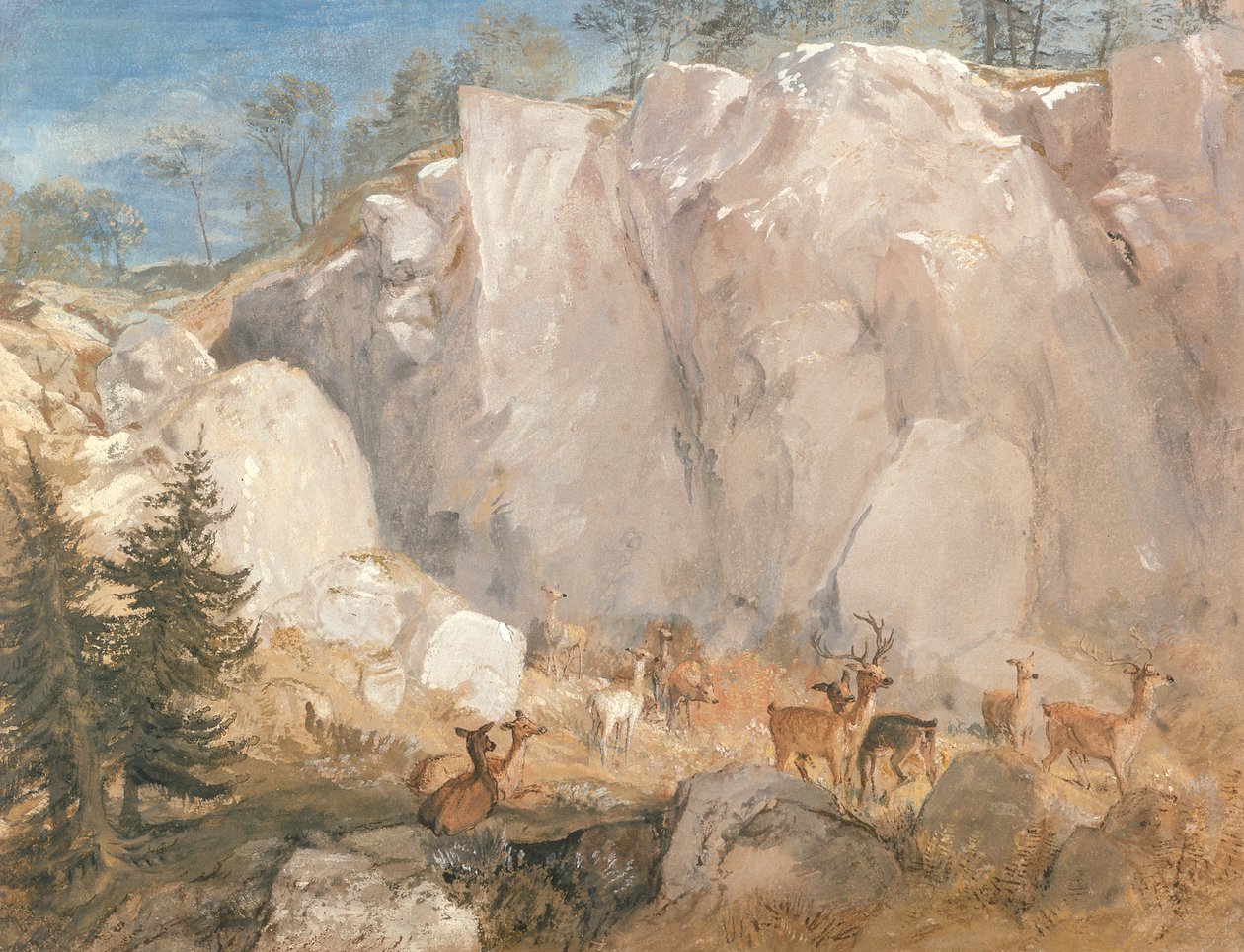 Caley Crags z jeleniem, ok. 1818 r. autorstwa Joseph Mallord William Turner