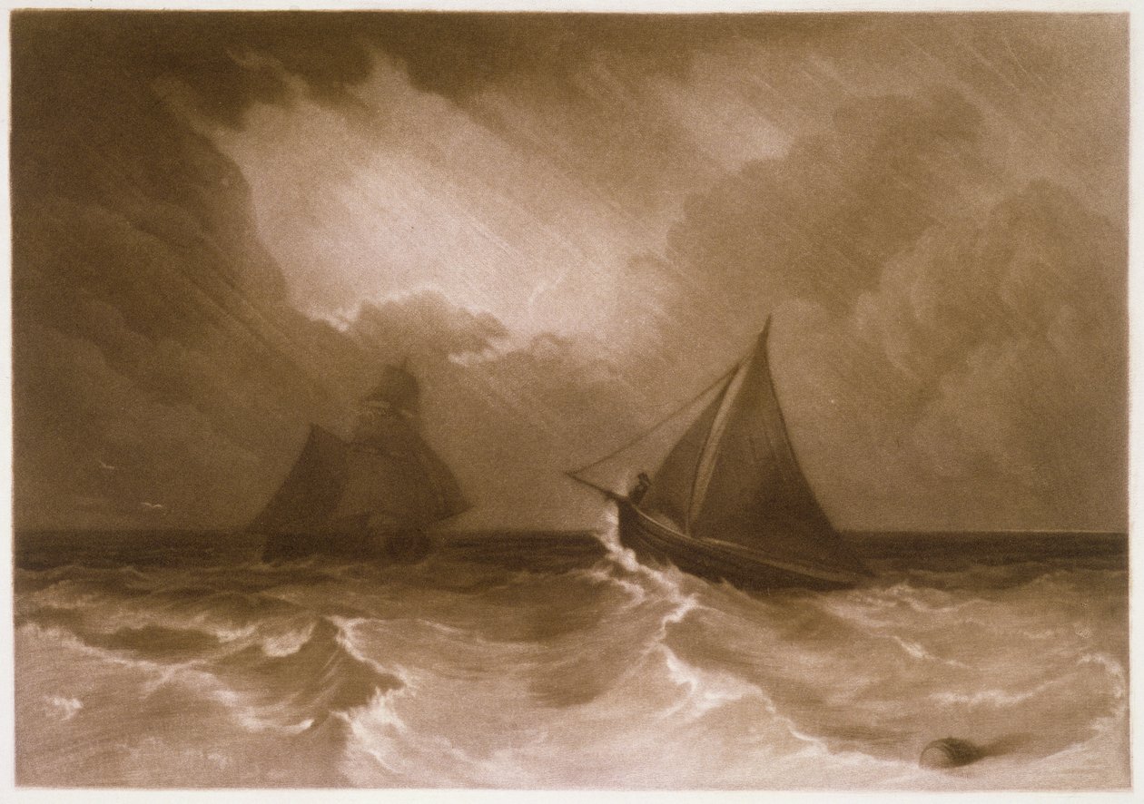 R.808b Statek i kuter, z "Małego Libera", rytowane przez artystę, ok. 1826 (mezzotinta) autorstwa Joseph Mallord William Turner