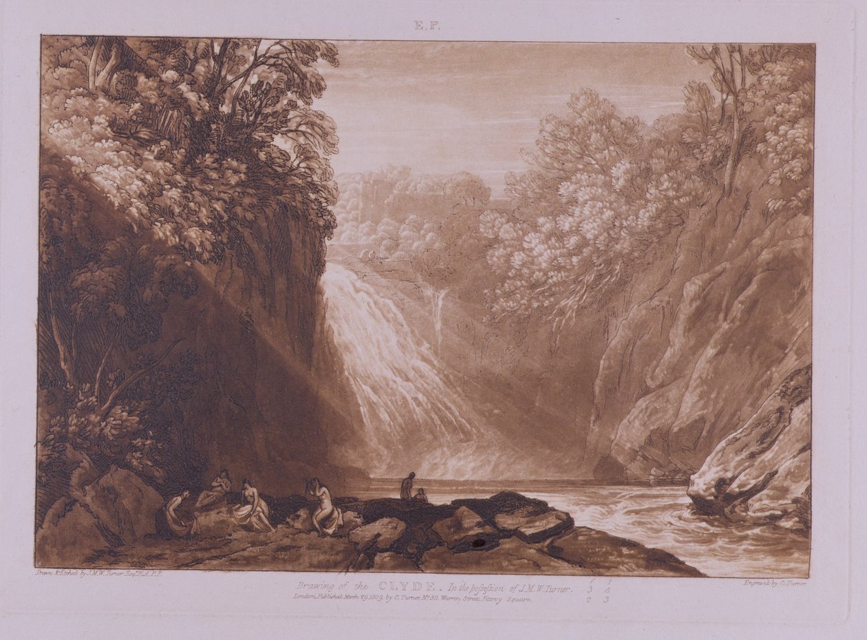 Upadek Clyde, grawerowany przez Charlesa Turnera (1773-1857), 1859-60 (akwaforta i grawerowanie) autorstwa Joseph Mallord William Turner