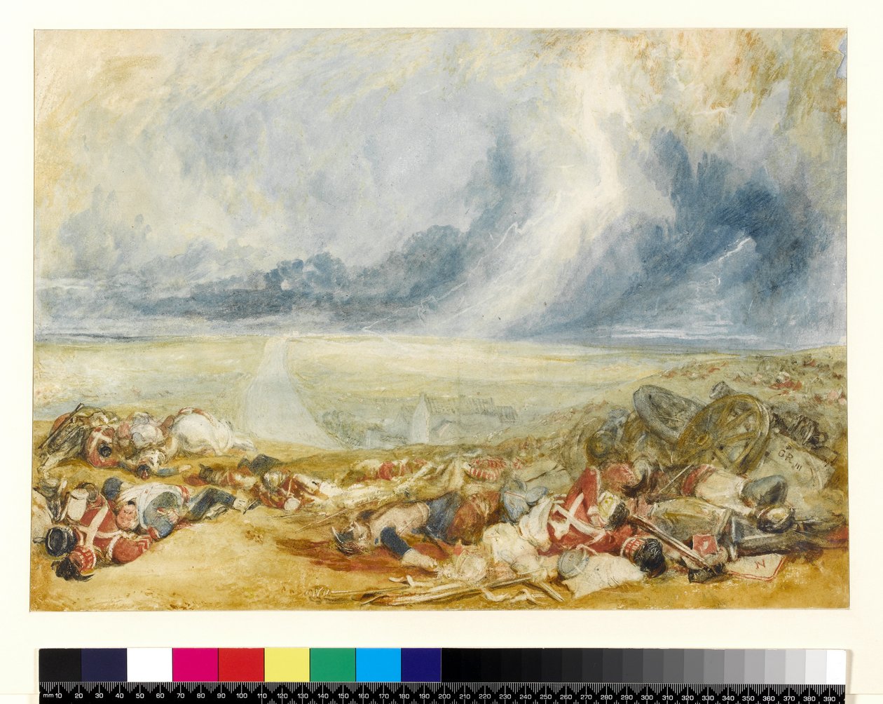 Pole Waterloo, ok. 1817 (wc nad ołówkiem na papierze) autorstwa Joseph Mallord William Turner