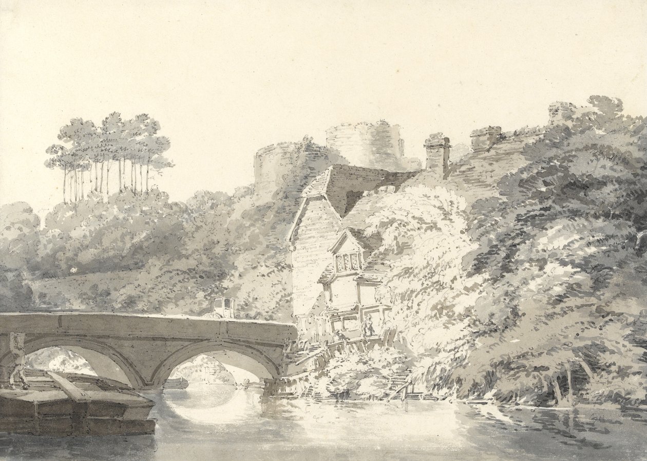 Zamek Tonbridge, Kent, ok. 1794 (ołówek z praniem na papierze) autorstwa Joseph Mallord William Turner