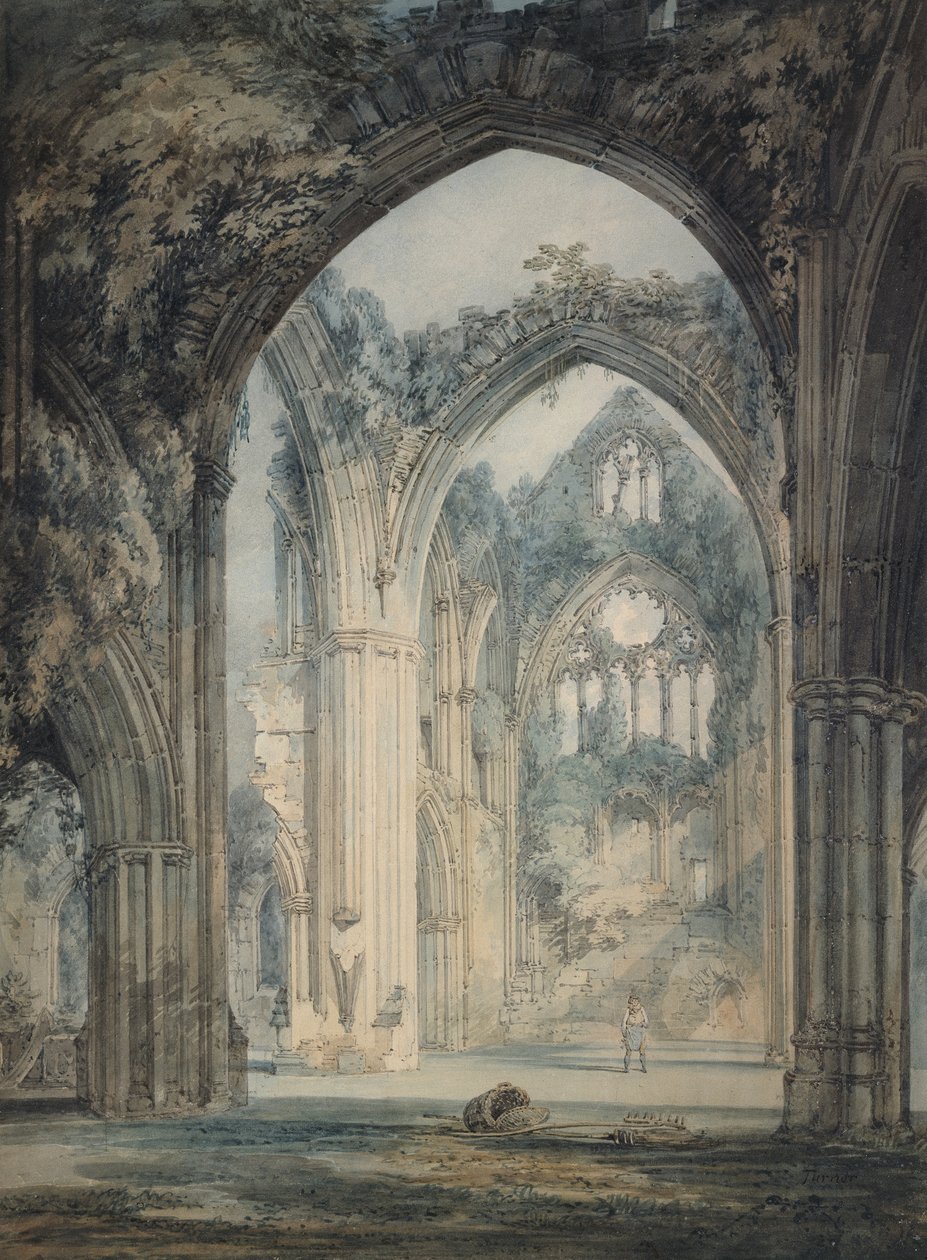 Transept opactwa Tintern, Monmouthshire, ok. 1794 (akwarela, grafit, pióro i czarny tusz) autorstwa Joseph Mallord William Turner