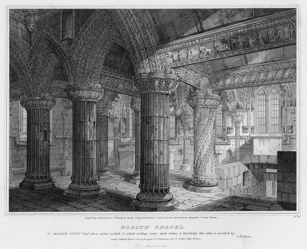 Kaplica Rosslyn, rytowana przez J. Burnetta, 1810 autorstwa Joseph Michael Gandy